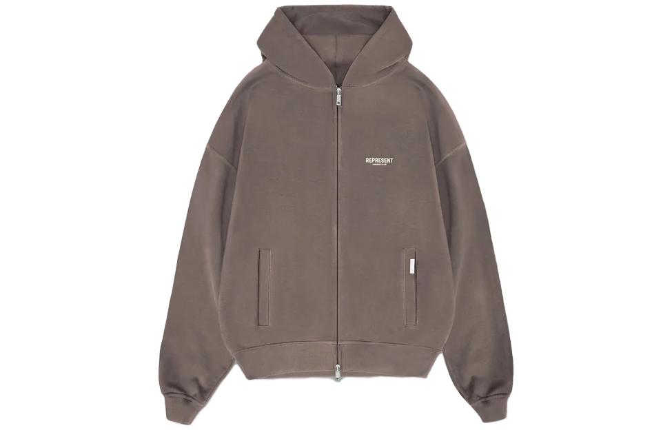 Represent Owners Club Zip Hoodie Graphic Print Loose Fit Grey Brown MH4039-292