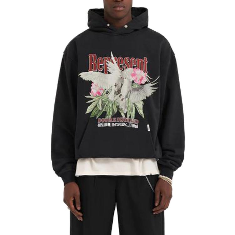 Lookbook 代表和平鴿花卉印花連帽衫 黑色 M04284-171