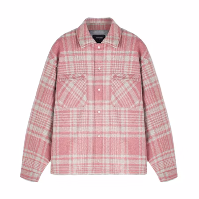 REPRESENT Quilted Flannel Pink Checkered Button-Up Slim Fit Jacket for Men MLM230-470