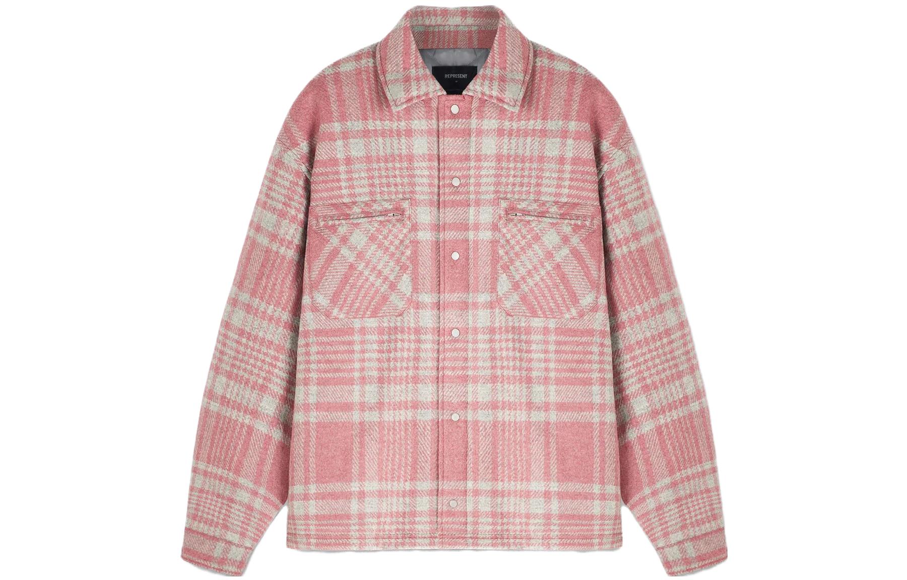 Order REPRESENT Jaket Lelaki Slim Fit Flanel Checkered Pink Berbutang Quilted. MLM230-470