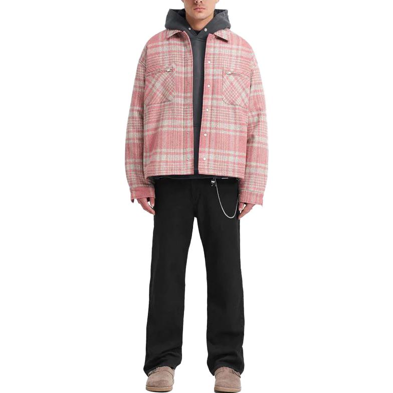 Shop REPRESENT Jaket Lelaki Slim Fit Flanel Checkered Pink Berbutang Quilted. MLM230-470