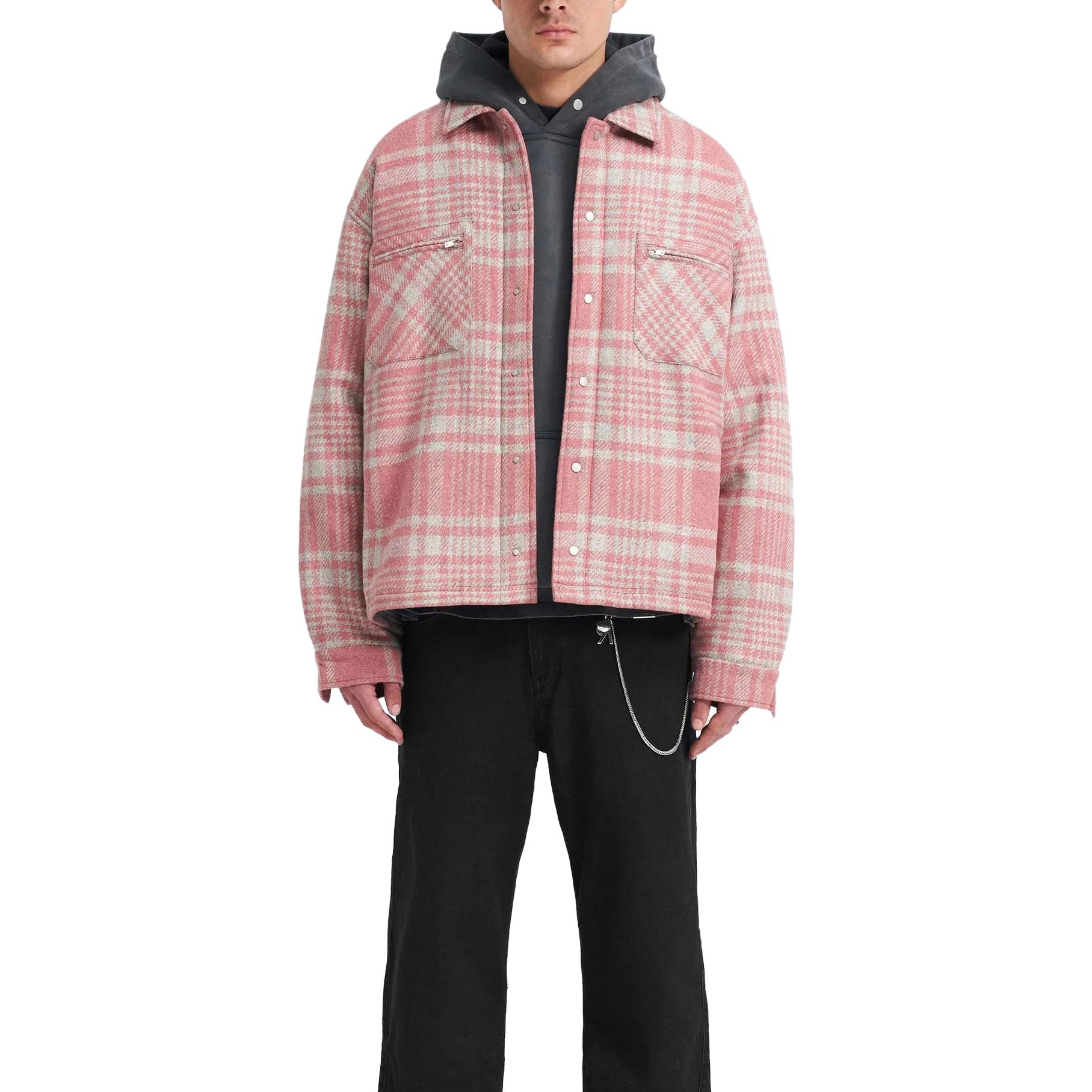 Sizing REPRESENT Jaket Lelaki Slim Fit Flanel Checkered Pink Berbutang Quilted. MLM230-470