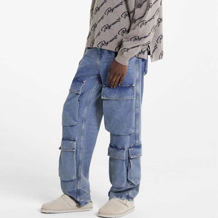 Sizing REPRESENT R3 工裝牛仔褲 男士藍色拉鍊造型丹寧褲 MLM601-60