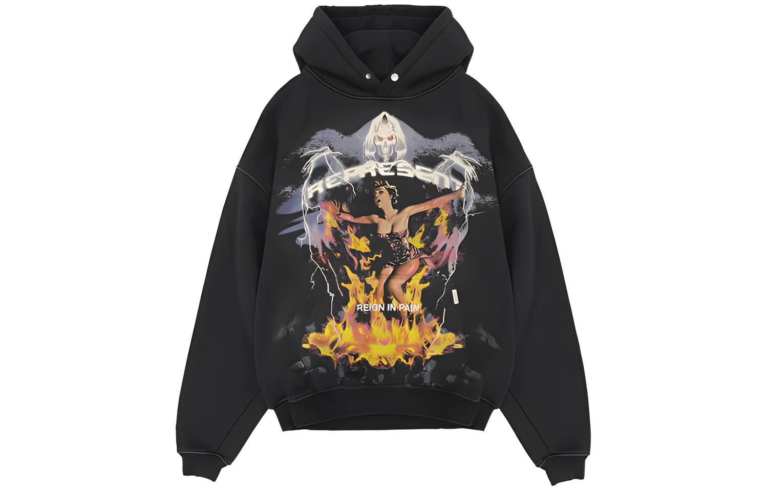 Represent Reaper Printed Drawstring Hoodie Vintage Black M04086-03