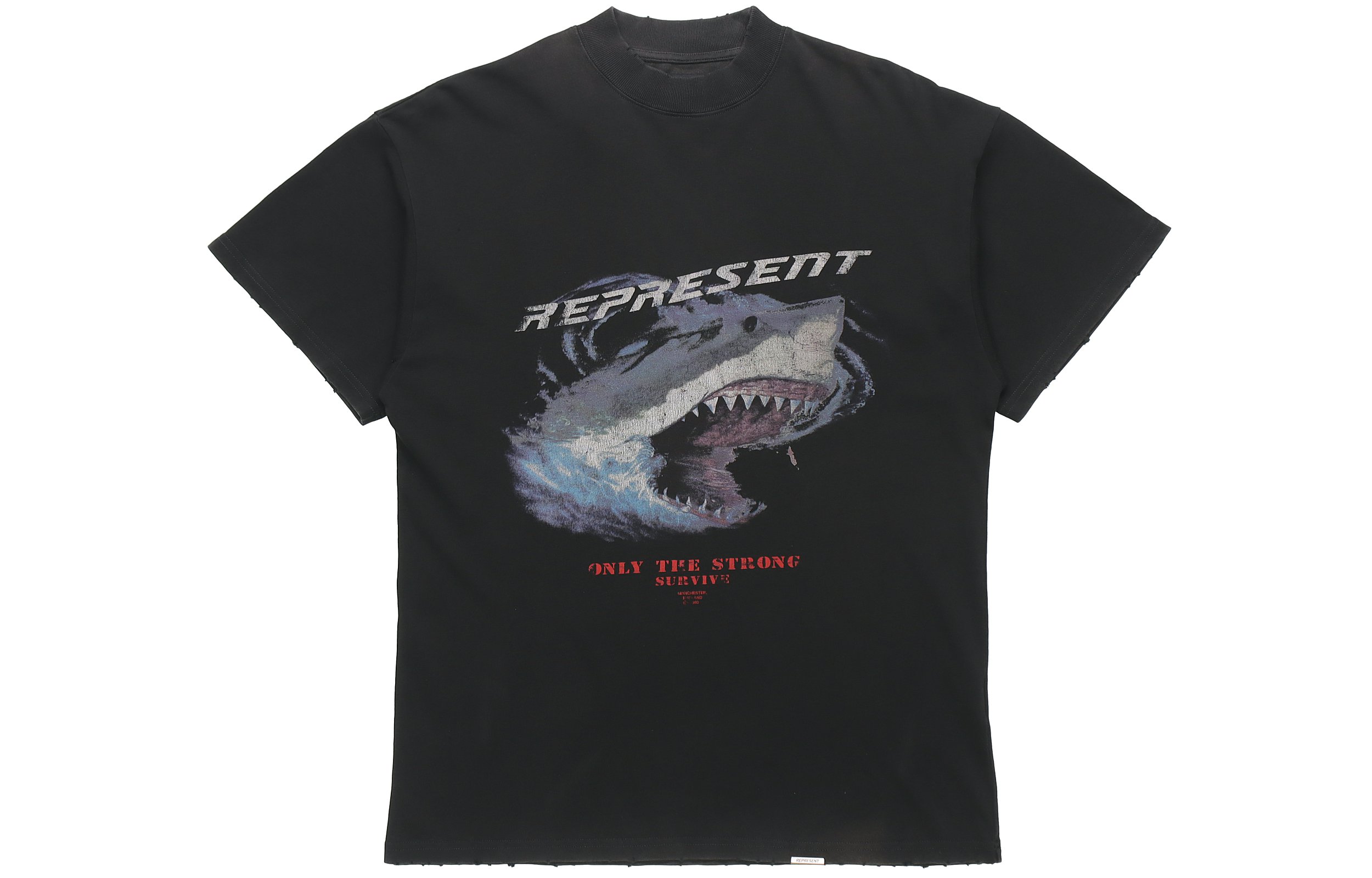 REPRESENT Retro Shark Logo Print Crew Neck Short Sleeve Tee Black M05073-03