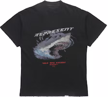 REPRESENT Retro Shark Logo Print Crew Neck Short Sleeve Tee Black M05073-03 REPRESENT Retro Shark Logo Print Crew Neck Short Sleeve Tee Black M05073-03