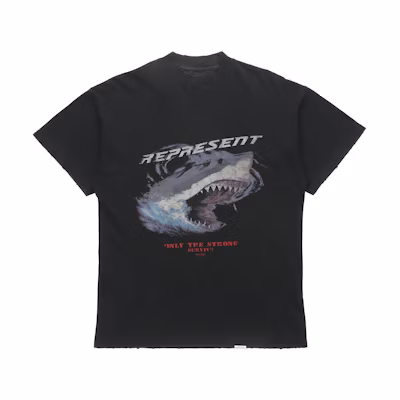 REPRESENT Retro Shark Logo Print Crew Neck Short Sleeve Tee Black M05073-03
