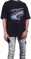 Shop REPRESENT Retro Shark Logo Print Crew Neck Short Sleeve Tee Black M05073-03