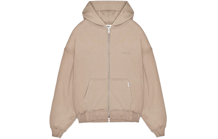 Represent Ribbed Hem Cotton Knit Zip-Up Sweatshirt Jacket - Gray Beige M04105-38