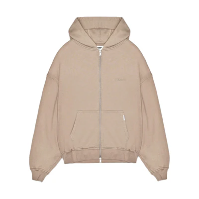 Represent Ribbed Hem Cotton Knit Zip-Up Sweatshirt Jacket - Gray Beige M04105-38