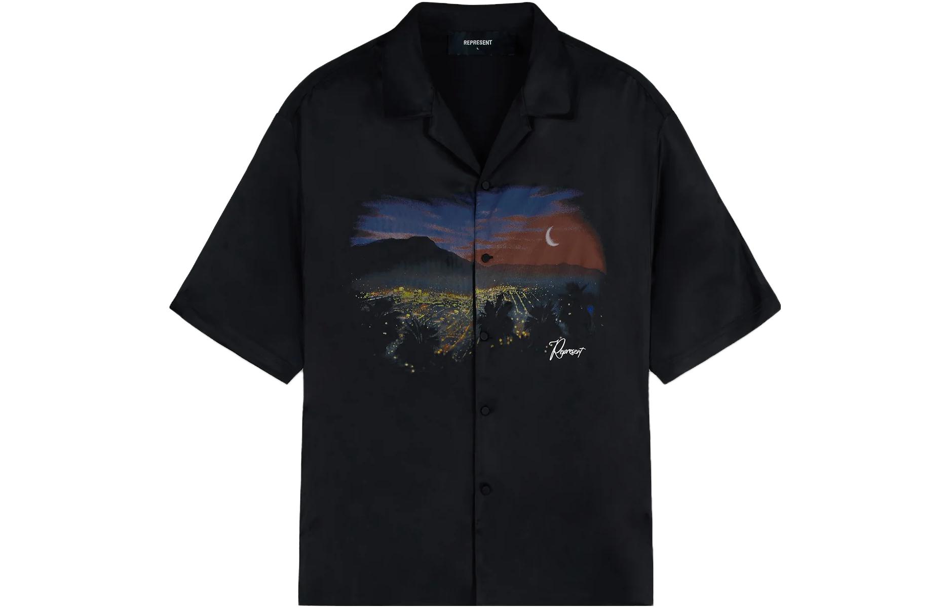 REPRESENT Scenic Letter Print Short Sleeve Button-Up Shirt  Black. M06111-01