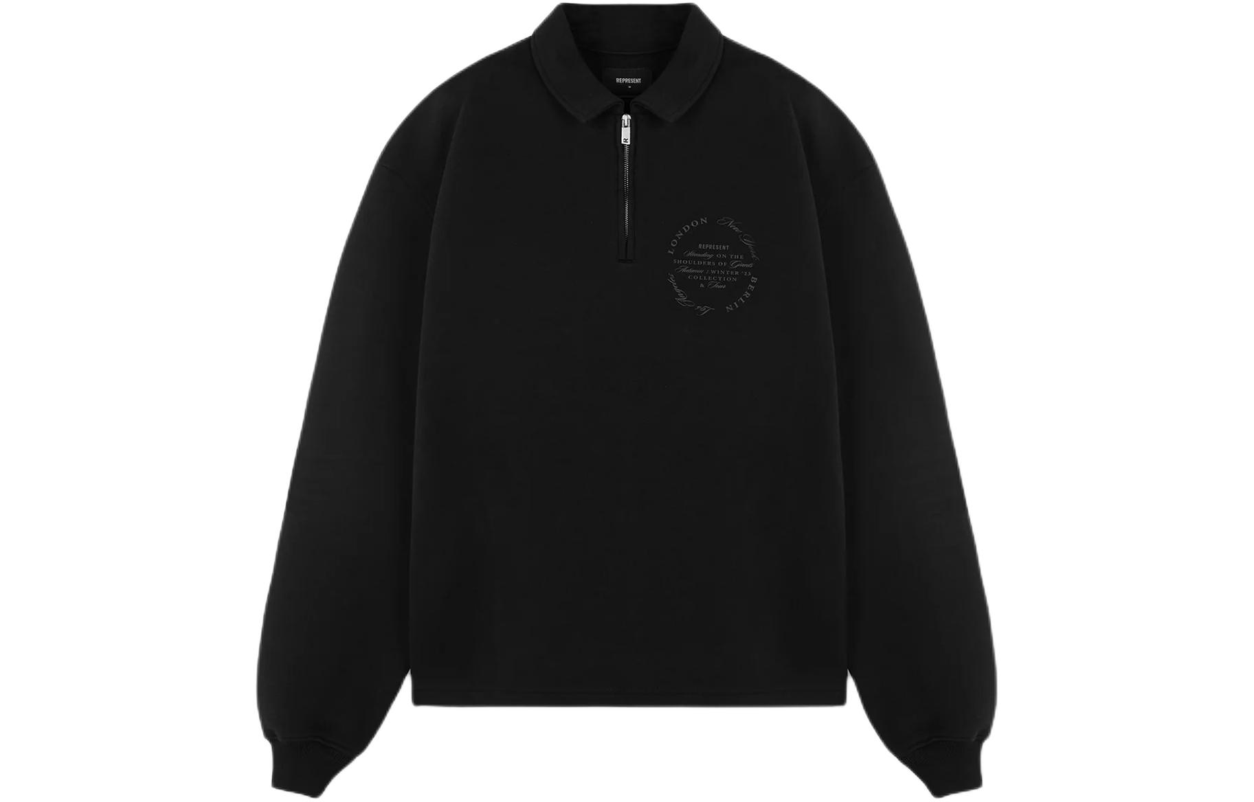 Represent Season Tour Quarter Zip Black Sweater Embroidered Pullover MS4022-01