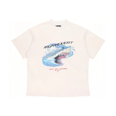 REPRESENT Shark Logo Graphic Unisex White Crew Neck T-Shirt. M05073-02