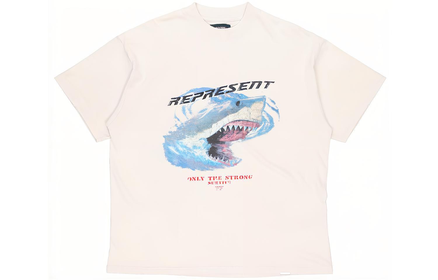 Order REPRESENT シャークロゴ グラフィック ユニセックス ホワイト クルーネック Tシャツ M05073-02