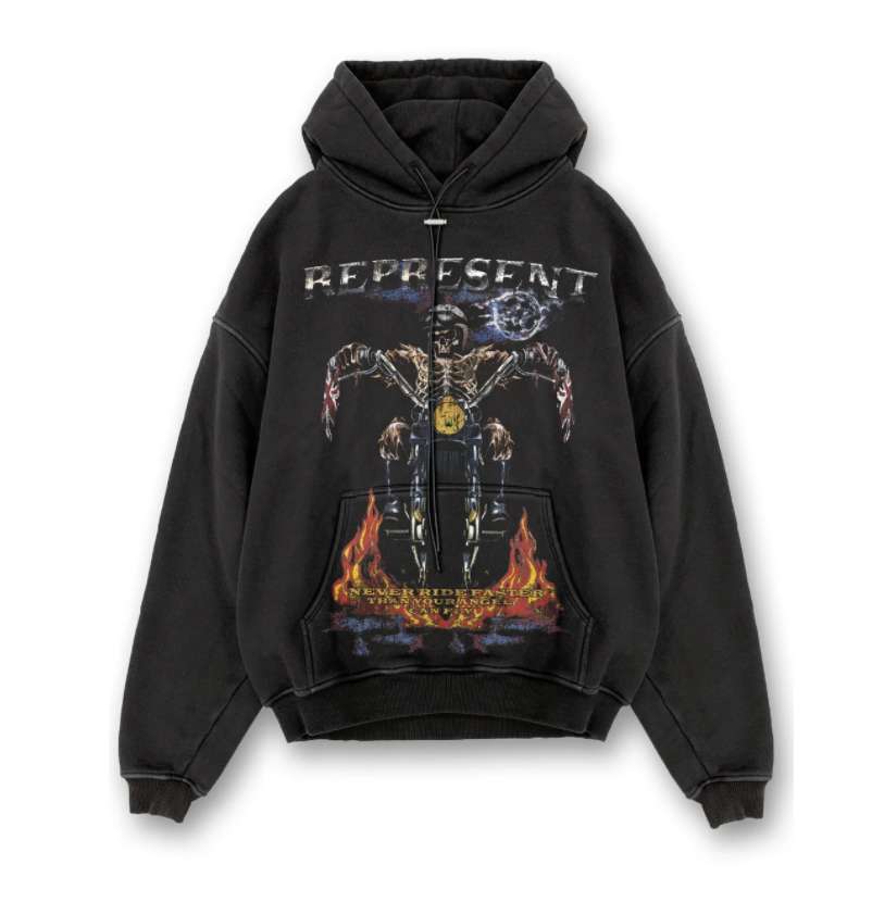 Represent Skull Motorcycle Graphic Hoodie Black M04093-03