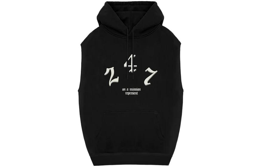 Represent Sleeveless Hoodie with Letter Print - Black 247M411-01
