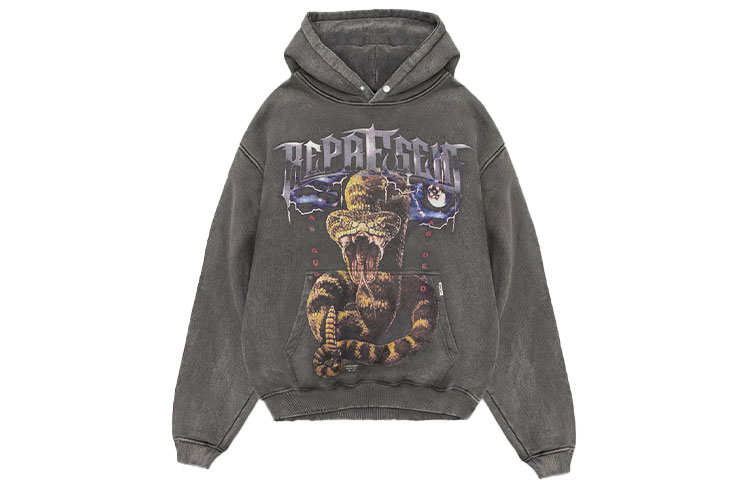 REPRESENT Snake Graphic Oversized Pullover Sweatshirt Men’s Grey Color M04148-20