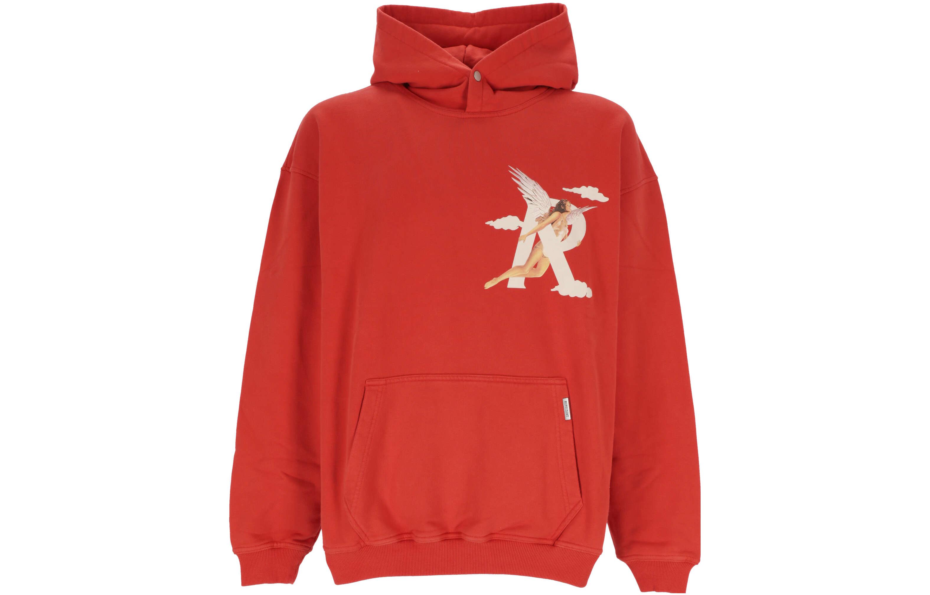 Order Represent Solid Color Logo Printed Red Hoodie for Men M04273239