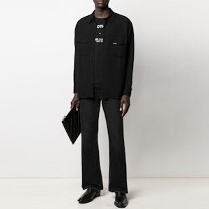 REPRESENT Camisa Negra de Manga Larga con Bolsillo y Color Sólido. M06045-01 Details for REPRESENT Camisa Negra de Manga Larga con Bolsillo y Color Sólido. M06045-01