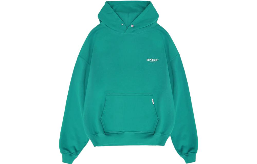 Represent Solid Letter Print Pullover Hoodie Blue-Green MH4004-203