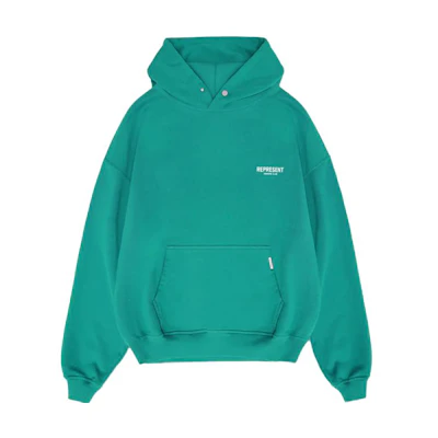 Represent Solid Letter Print Pullover Hoodie Blue-Green MH4004-203