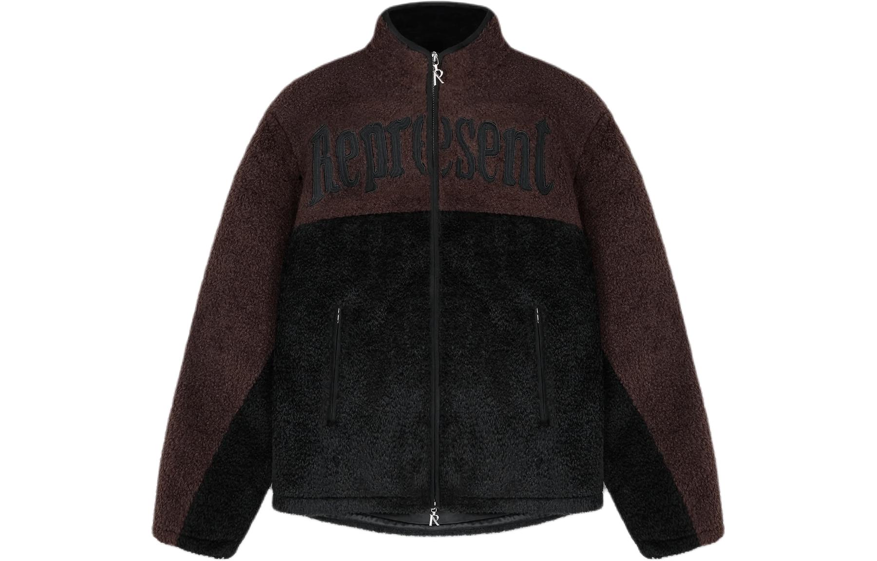 Represent Split Block Fleece Letter Zip Jacket Black Long Sleeve MLM141-219