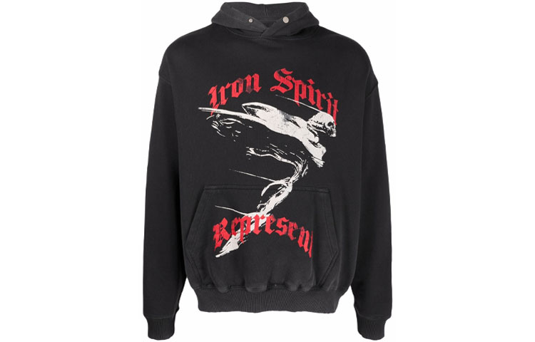 REPRESENT SS21 Letter Print Black Hoodie Long Sleeve Pullover. m04116-03
