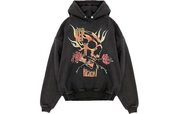 REPRESENT SS21 Rose Skull Graphic Drawstring Hoodie Black . M04110-03