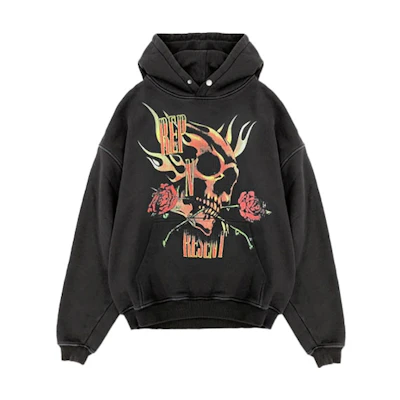 REPRESENT SS21 Rose Skull Graphic Drawstring Hoodie Black . M04110-03