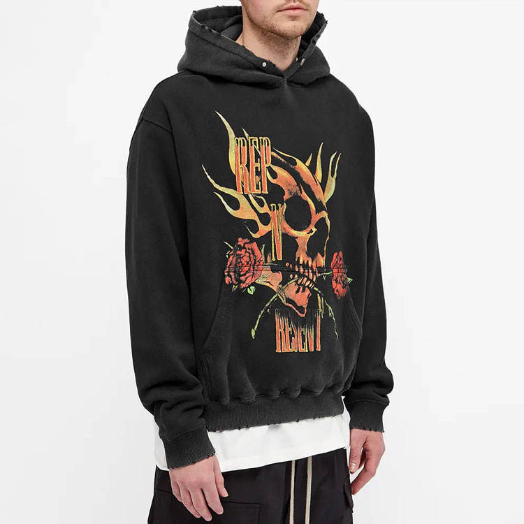 Shop REPRESENT SS21 Rose Skull Graphic Drawstring Hoodie Black . M04110-03