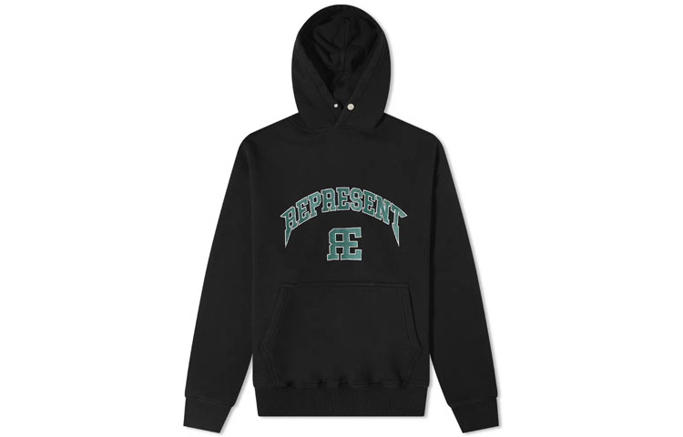 Represent SS21 Varsity Logo Print Black Hoodie Long Sleeve M04096-01