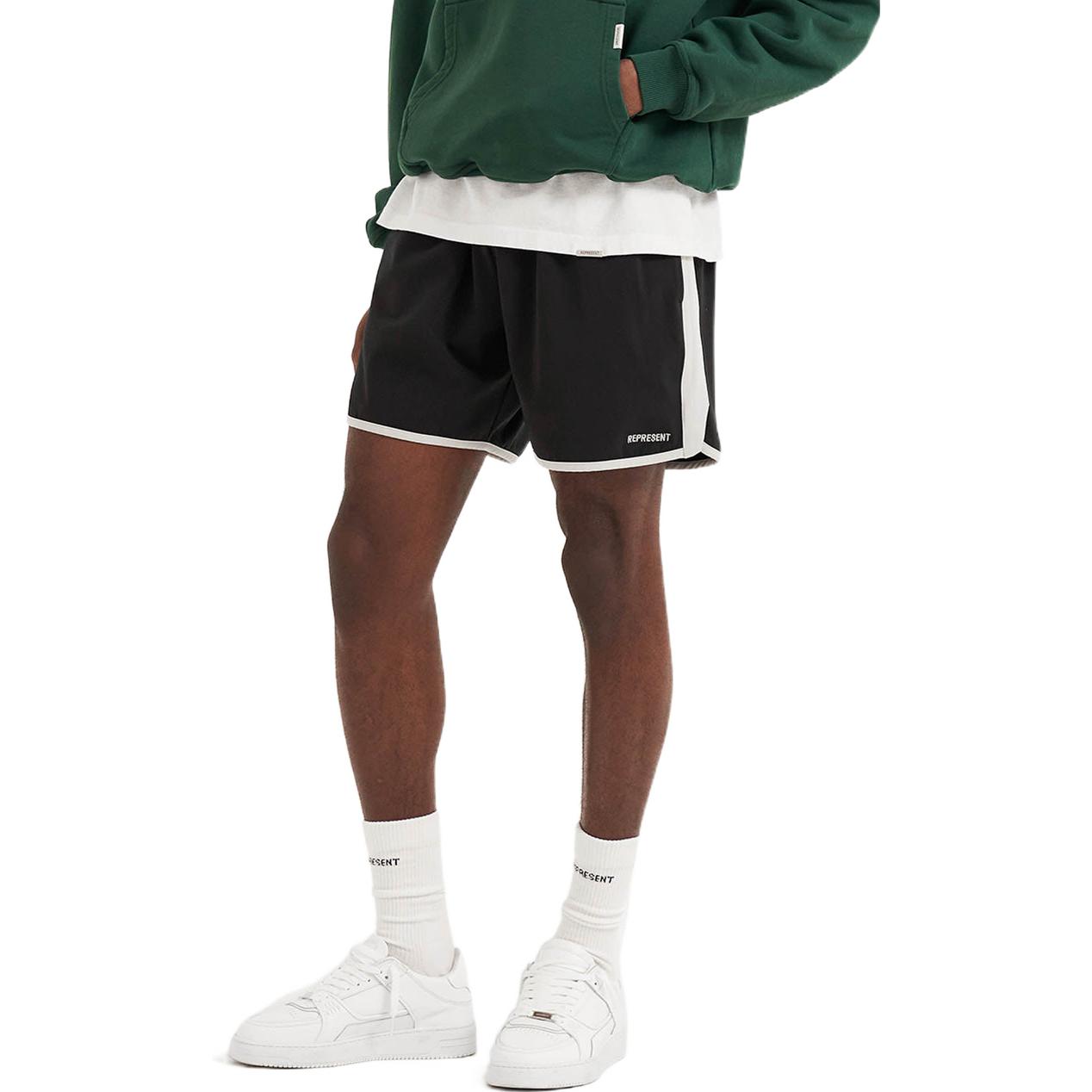 Purchase REPRESENT SS22  Relaxed Fit Black Contrast Trim Elastic Waist Shorts M09033-01