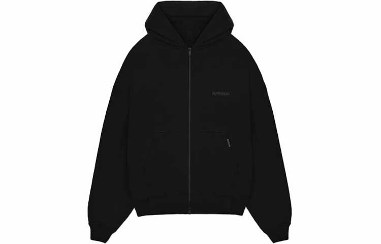 Represent SS22 Black Logo Print Zip-Up Hoodie Outerwear for Men M04201-01