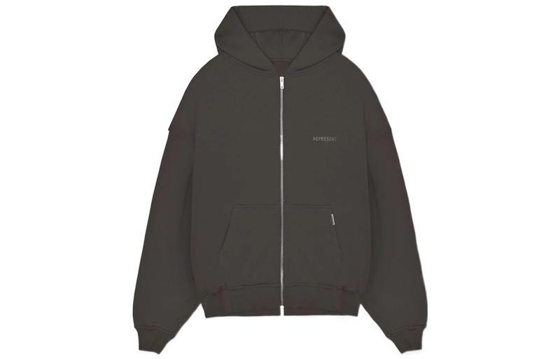 Represent SS22 Gray Hoodie with Logo Print and Zipper M04201-112