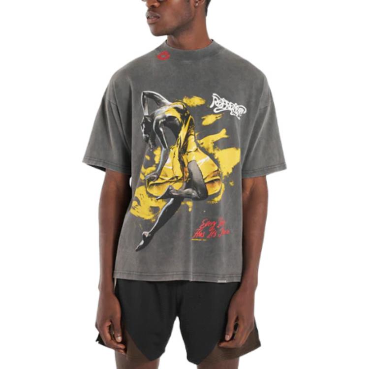 Shop REPRESENT SS22 Retro Cetakan Huruf Baju-T Lengan Pendek Kelabu M05125-20