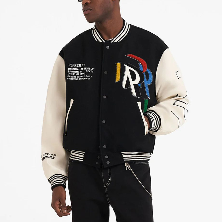 Shop Chaqueta Represent SS23 Negra con Letras y Patchwork. M01223-01