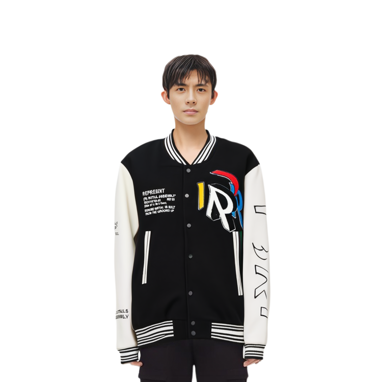 Sizing Chaqueta Represent SS23 Negra con Letras y Patchwork. M01223-01