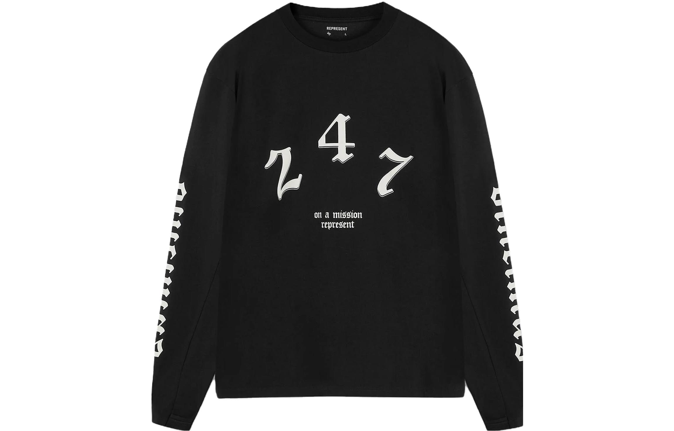 REPRESENT SS23 Digital Print Crewneck Long Sleeve Tee Black Men 247M406-01