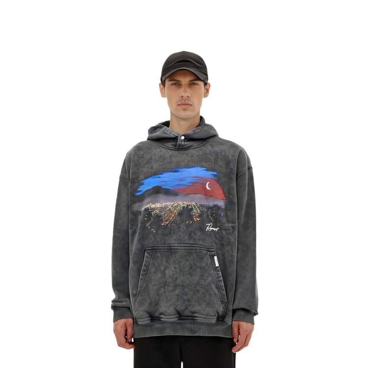 Shop REPRESENT SS23 Landscape Grafik Cetak Pullover Sweatshirt Kelabu. M04282-20