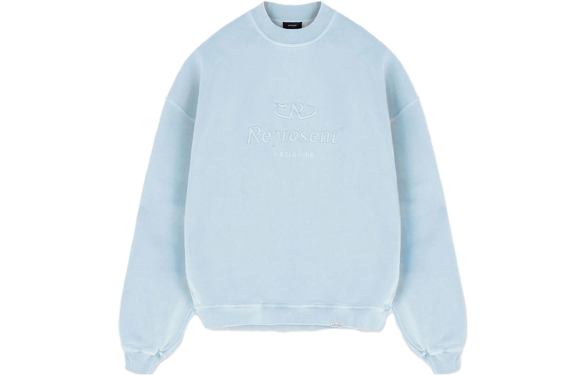 Represent SS23 Light Blue Crewneck Sweatshirt with Logo Embroidery MS4001-143
