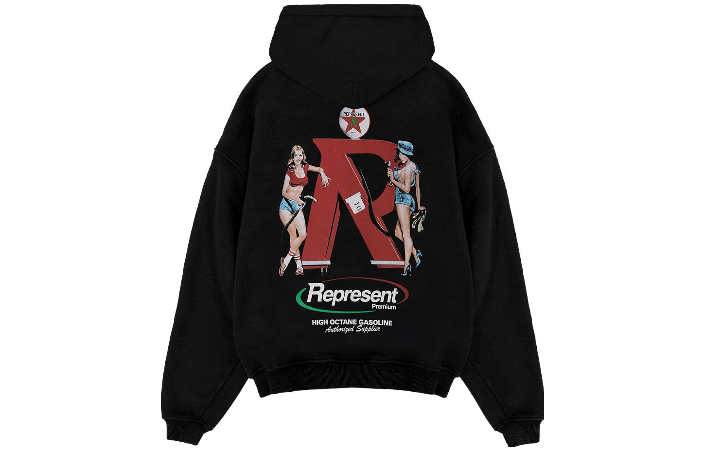 Lookbook Represent SS23 Logo Hoodie With Large Pocket Grey Black M04290-171