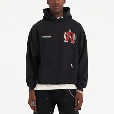 Represent SS23 Logo Hoodie With Large Pocket Grey Black M04290-171 Shop Represent SS23 Logo Hoodie With Large Pocket Grey Black M04290-171