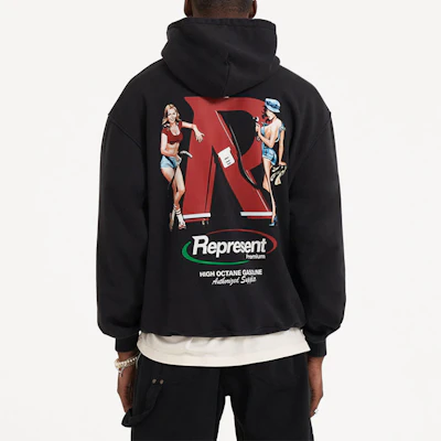 Represent SS23 Logo Hoodie With Large Pocket Grey Black M04290-171 Purchase Represent SS23 Logo Hoodie With Large Pocket Grey Black M04290-171