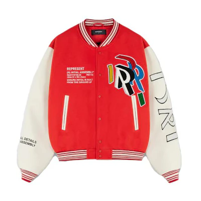 REPRESENT SS23 Red Letter Print Varsity Baseball Jacket for Men. M01223-239