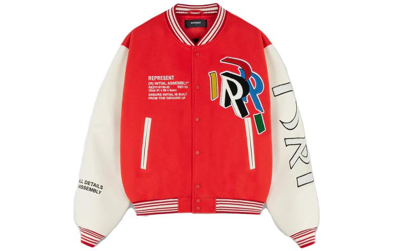 Order REPRESENT SS23 Red Letter Print Varsity Baseball Jacket for Men. M01223-239