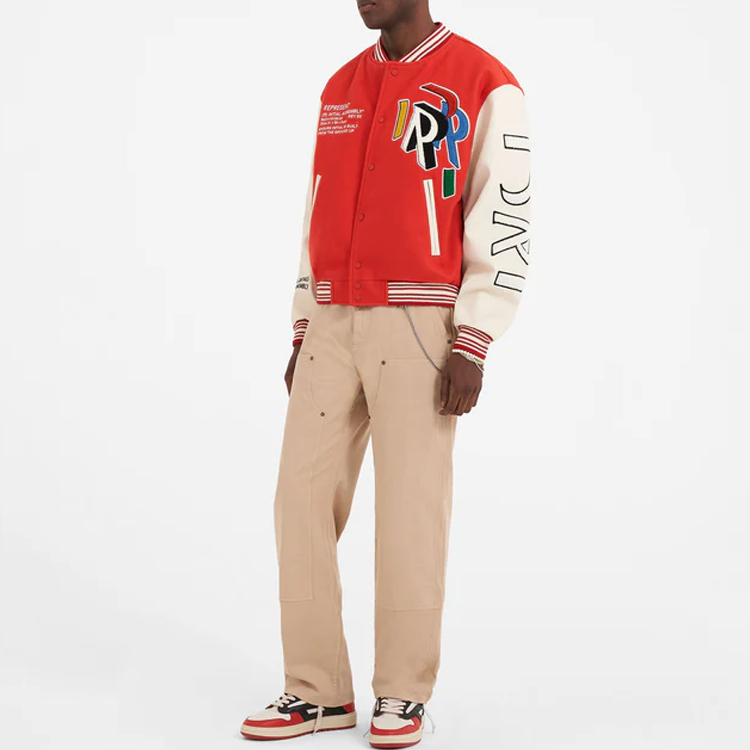Shop REPRESENT SS23 Red Letter Print Varsity Baseball Jacket for Men. M01223-239