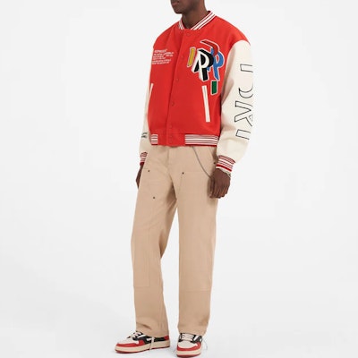REPRESENT SS23 Red Letter Print Varsity Baseball Jacket for Men. M01223-239 Shop REPRESENT SS23 Red Letter Print Varsity Baseball Jacket for Men. M01223-239