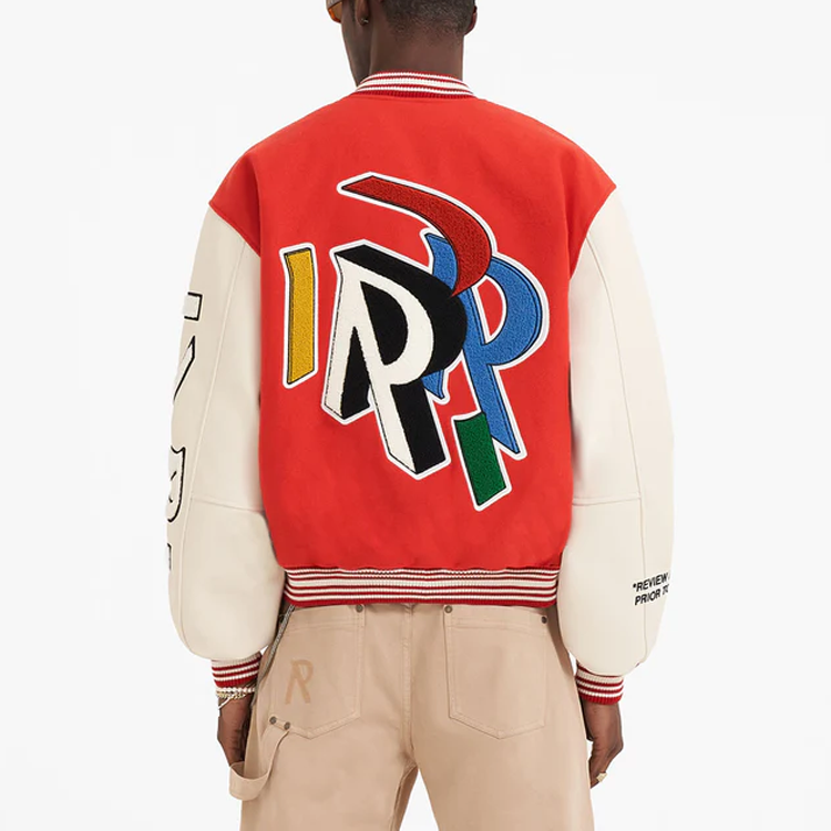 Details for REPRESENT SS23 Red Letter Print Varsity Baseball Jacket for Men. M01223-239