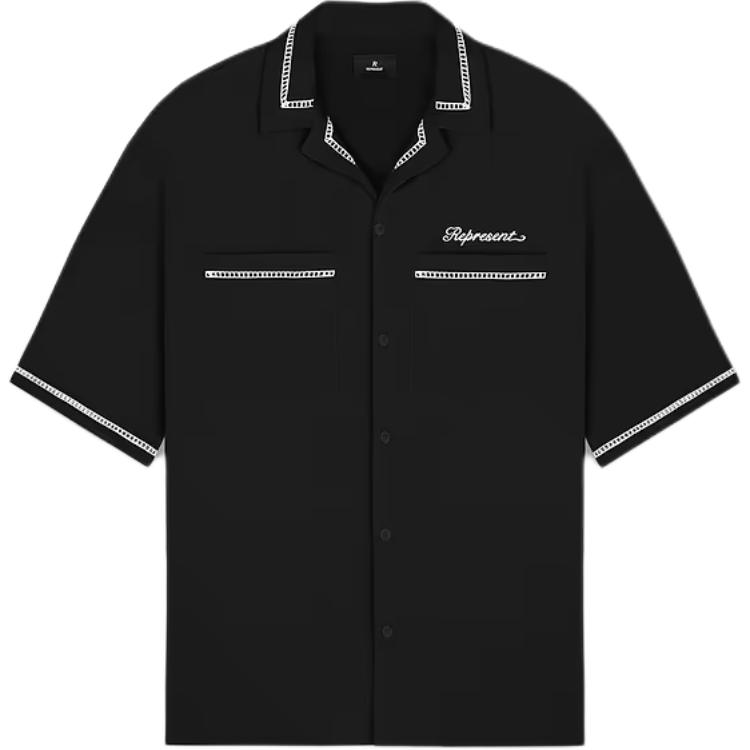 REPRESENT SS24 Summer Capsule Oversized Embroidered Polo Shirt Black Mens. MLM2433-001