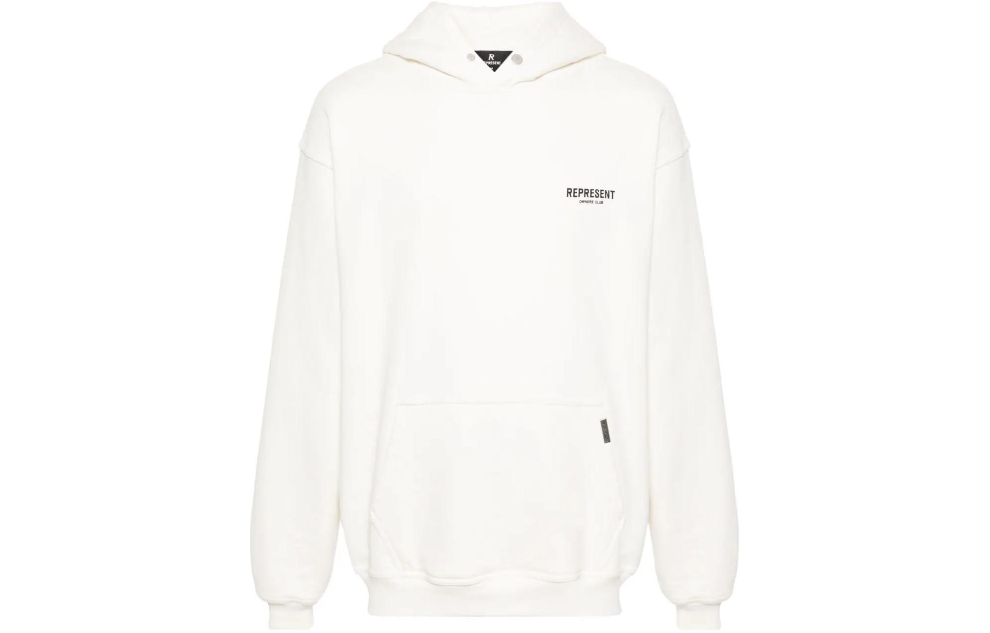 Represent SS24 White Logo Printed Pullover Hoodie Long Sleeve OCM407-WHITE
